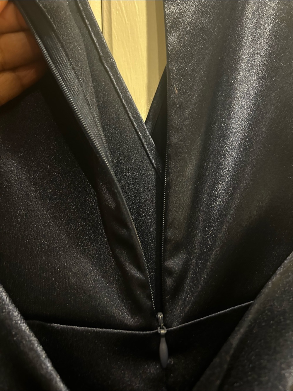 Navy Satin Wrap-Front Jumpsuit - Picture 5 of 15